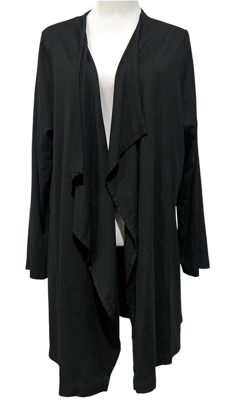 Lucky Brand Cardigan Sweater Sz M Gray Black Beige Print Open Drape Front